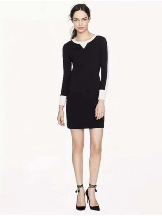 J. Crew Dresses & Skirts - J Crew Black and Ivory Contrast Long-Sleeve Shift Dress Knit 4